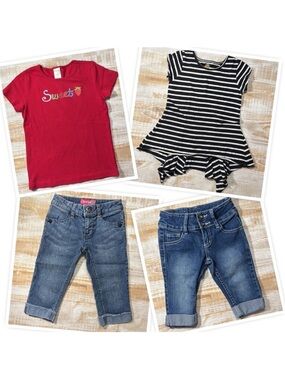 Girls Bundle of 2 Tops and 2 Capri Jean Bottoms